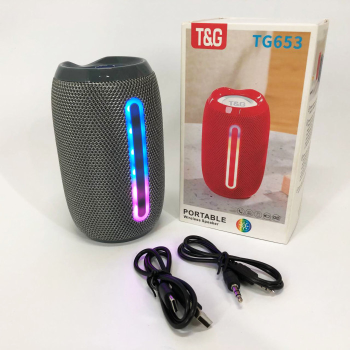 Портативна Bluetooth-колонка TG653 USB з ремінцем, гучна колонка для вечірки. Колір: сірий