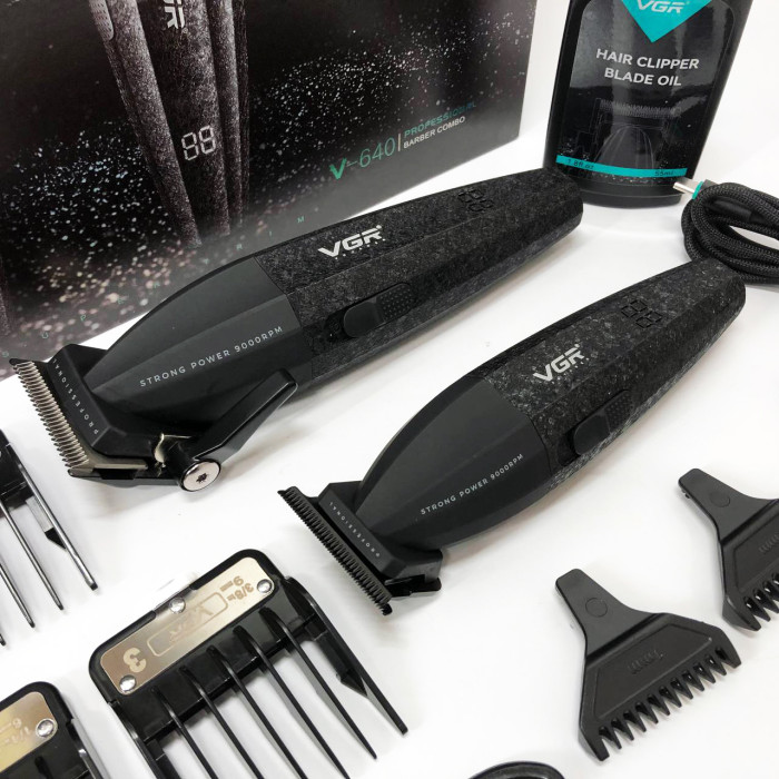Професійний набір для стрижки волосся VGR V-640 акумуляторний Barber Combo PREMIUM. Колір: чорний