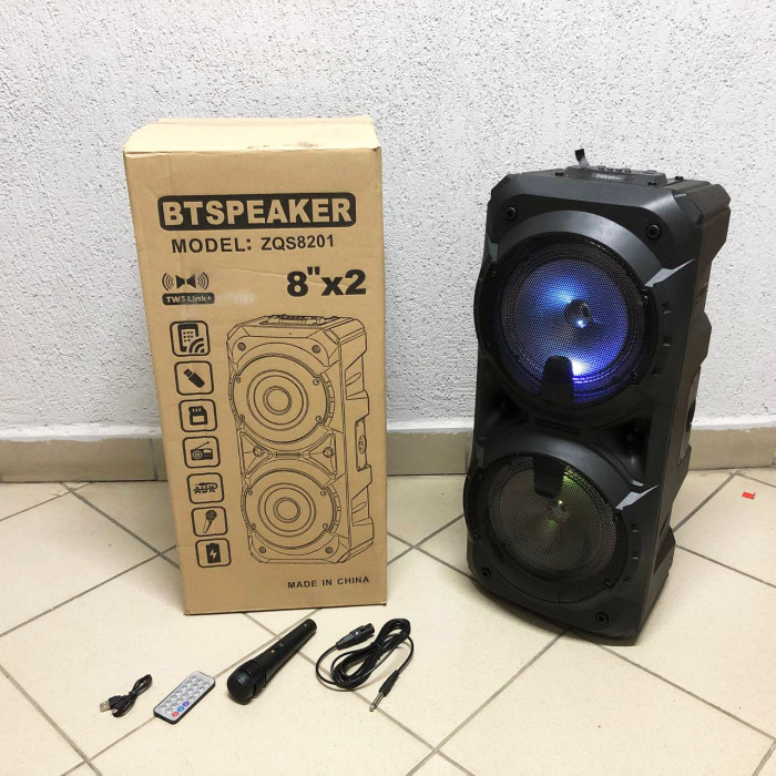 Колонка ZQS-8201 Бездротова переносна акустична Bluetooth з підсвічуванням мікрофоном AUX пульт Д/У