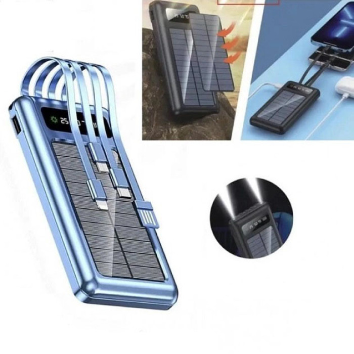 Портативний зарядний пристрій на 10000 mAh, Power Bank на сонячній батареї, заряджання. Колір: синій