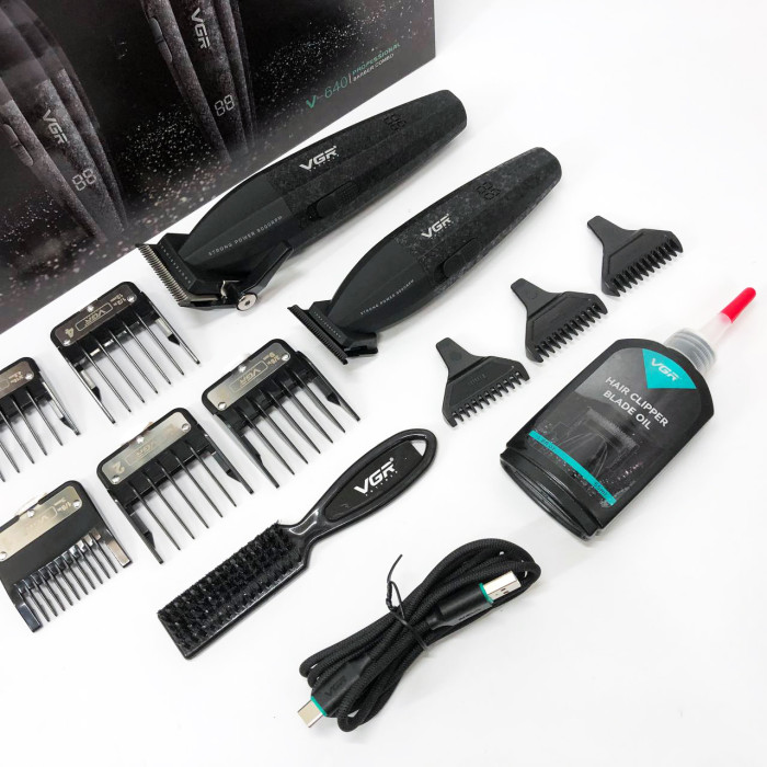 Професійний набір для стрижки волосся VGR V-640 акумуляторний Barber Combo PREMIUM. Колір: чорний