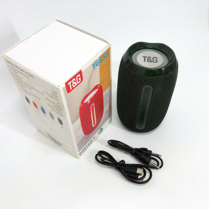 Портативна Bluetooth-колонка TG653 USB з ремінцем бездротова колонка портативна потужна. Колір: зелений