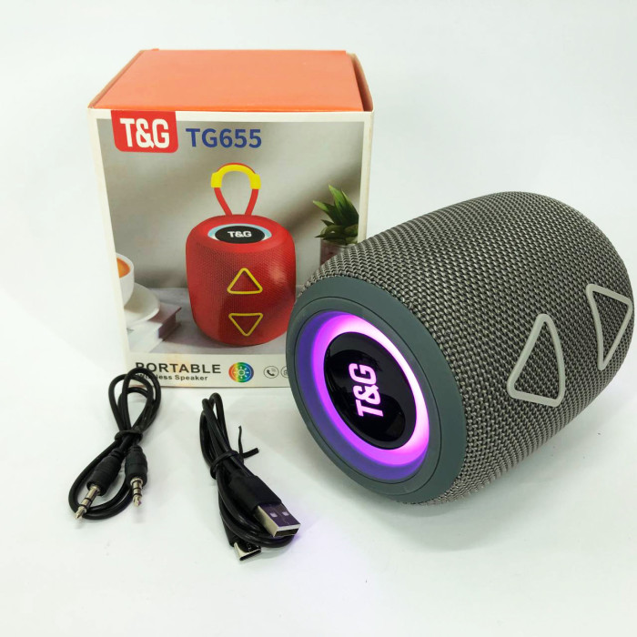Портативна колонка TG655 5W з RGB підсвічуванням та ремінцем, Гучна блютуз колонка. Колір: сірий