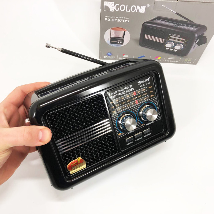 Радіо приймач Golon RX-BT978S сонячна панель AUX 3.5mm, Радіо приймач з вбудованим акумулятором