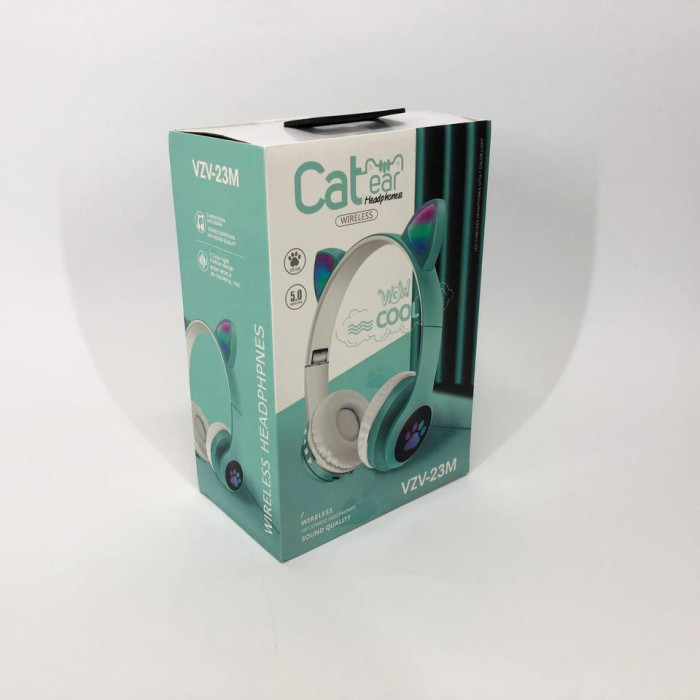 Бездротові навушники з котячими вушками та RGB підсвічуванням Cat VZV 23M. Колір: зелений