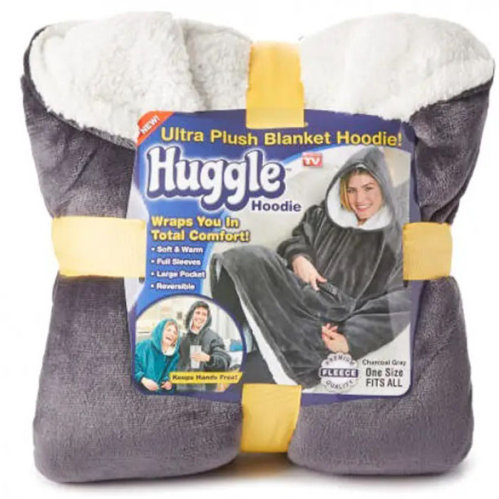 Толстовка плед з капюшоном і рукавами Huggle Hoodie оверсайз. Колір: сірий