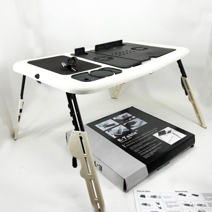 Складаний столик для ноутбука LD-09 E-Table, столик з охолодженням 2 USB кулера, Стіл підставка з вентиляцією