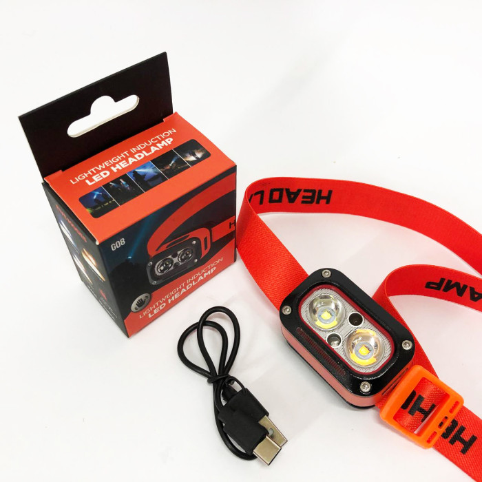 Ліхтар налобний G08-2XPG(white+yellow)+LED(red), Налобний ліхтар для автолюбителів, Led ліхтар налобний