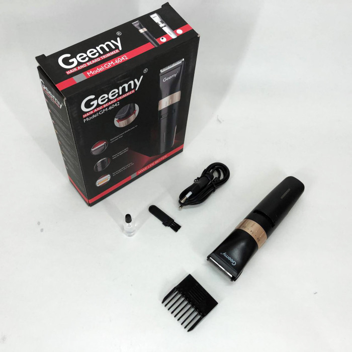 Акумуляторна машинка для стрижки волосся Gemei GM-6042, окантувальна машинка. Колір: чорний