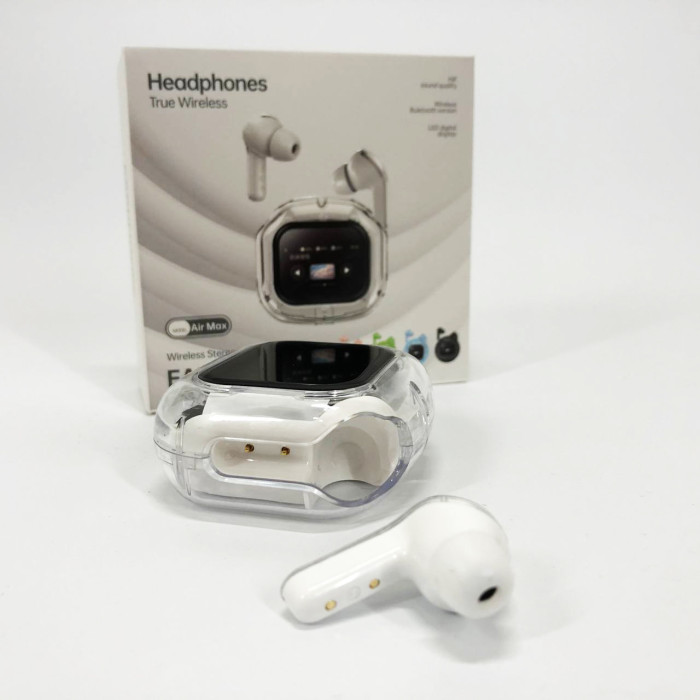 Бездротові вакуумні навушники TWS з дисплеєм LED, вологозахист IPx4 Bluetooth 5.4 з кейсом. Колір: білий