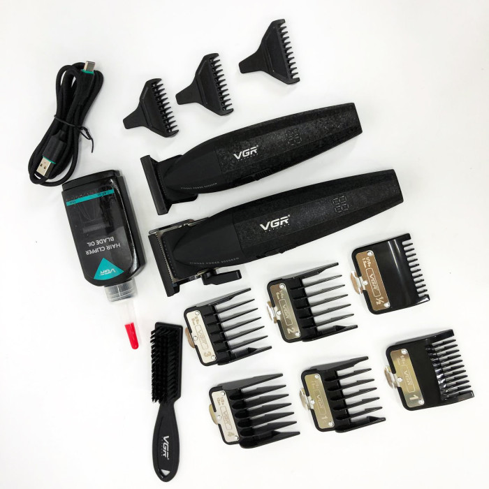 Професійний набір для стрижки волосся VGR V-640 акумуляторний Barber Combo PREMIUM. Колір: чорний