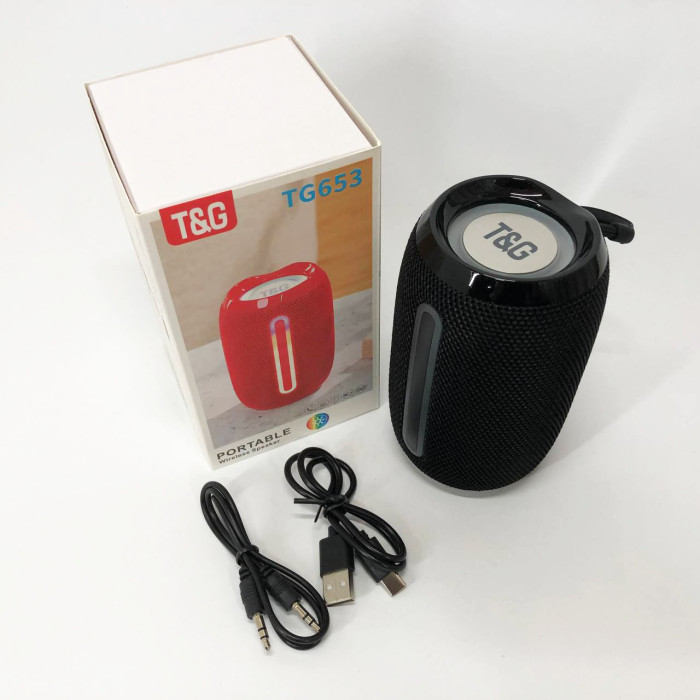 Портативна Bluetooth-колонка TG653 USB з ремінцем, акумуляторна колонка для музики. Колір: чорний