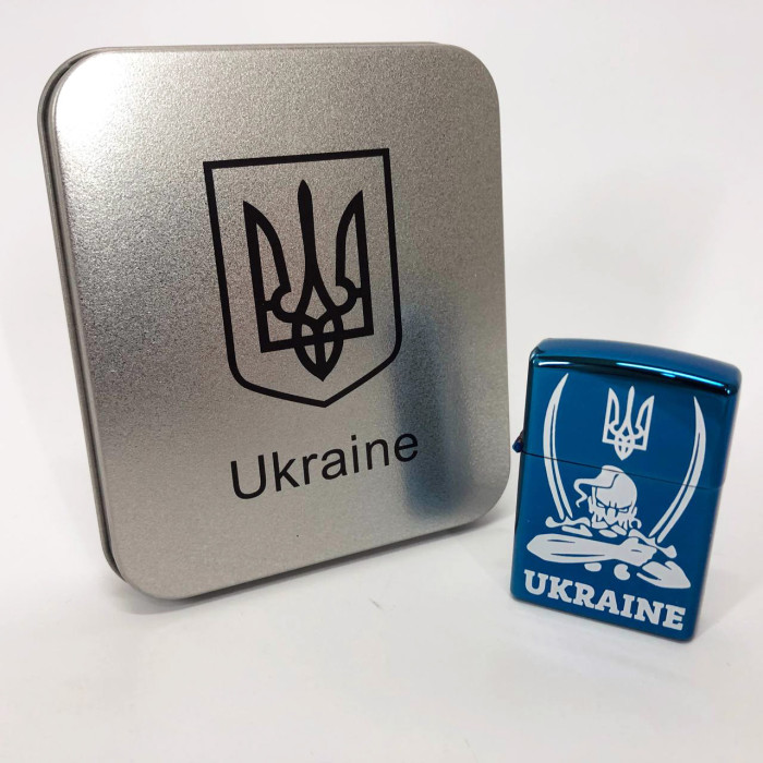 Дугова електроімпульсна запальничка USB Україна (металева коробка) HL-449. Колір: синій