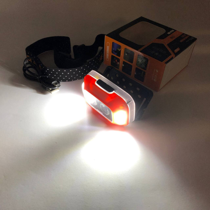Ліхтар налобний WH-0218-XPG(white+yellow)+SMD(red), Налобний ліхтар для туризму риболовлі та полювання