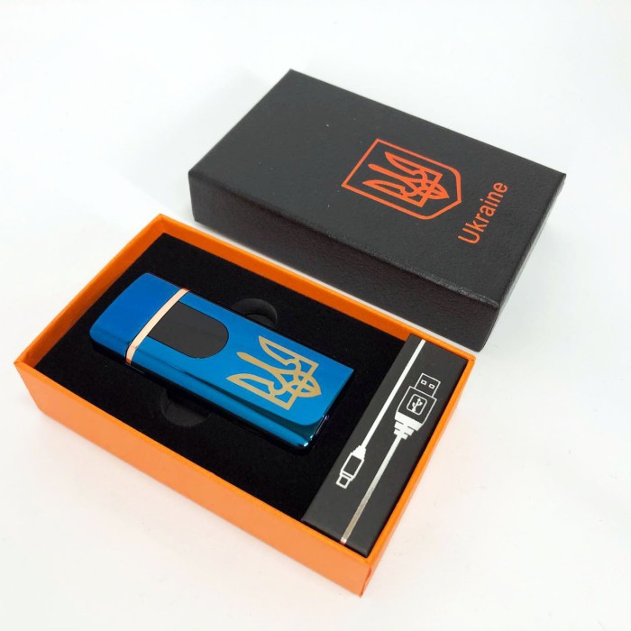 Електрична та газова запальничка Україна із USB-зарядкою HL-431, запальничка спіральна. Колір: синій