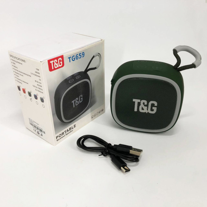 Портативна Bluetooth-колонка TG659 з ремінцем, Бездротова колонка портативна потужна. Колір: зелений