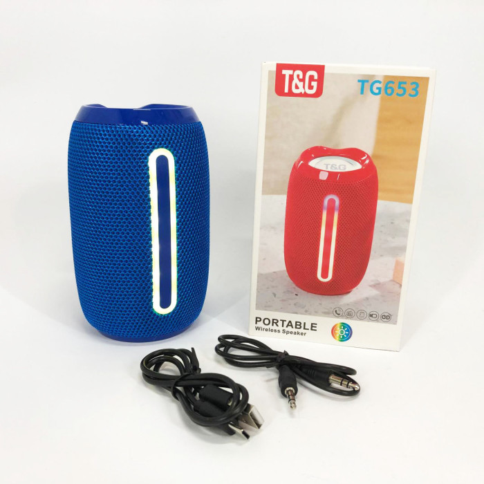 Портативна Bluetooth-колонка TG653 USB з ремінцем, Бездротова колонка портативна потужна. Колір: синій