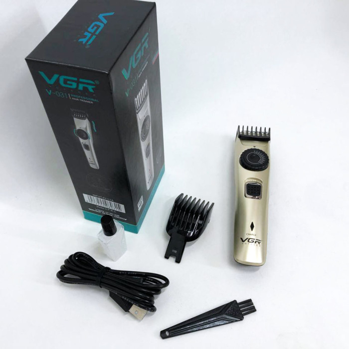 Машинка для стрижки волосся бездротова VGR V-031, тример для бороди вусів 2 насадки, окантувальна машинка