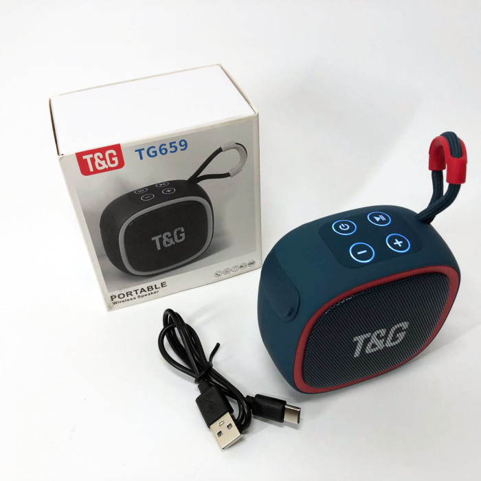 Портативна Bluetooth-колонка TG659 з ремінцем, Bluetooth колонка з підсвічуванням. Колір: синій