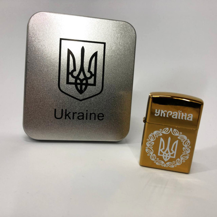 Дугова електроімпульсна USB Юсб запальничка Україна металева коробка HL-447. Колір: золотий