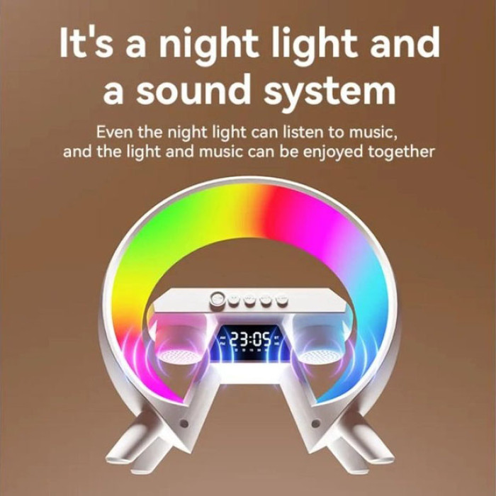 LED Лампа нічник з бездротовою зарядкою та Bluetooth динаміком G-Lite XM-X63, Годинник хамелеон з будильник