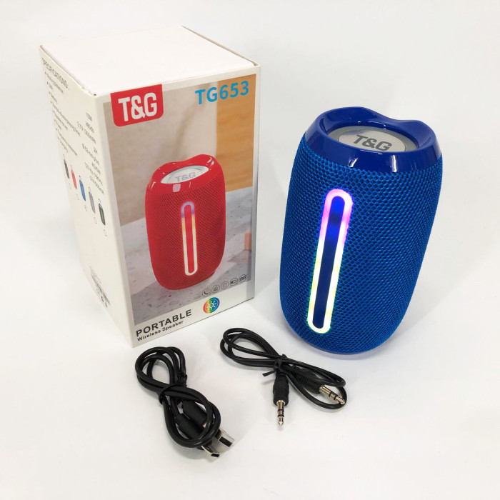 Портативна Bluetooth-колонка TG653 USB з ремінцем, Бездротова колонка портативна потужна. Колір: синій