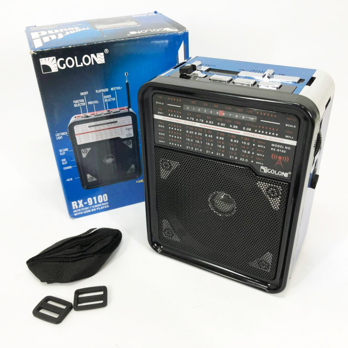 Радіоприймач GOLON RX-9100 USB+SD Радіо з ліхтарем, Ретро радіо, FM передавач. Колір: синій