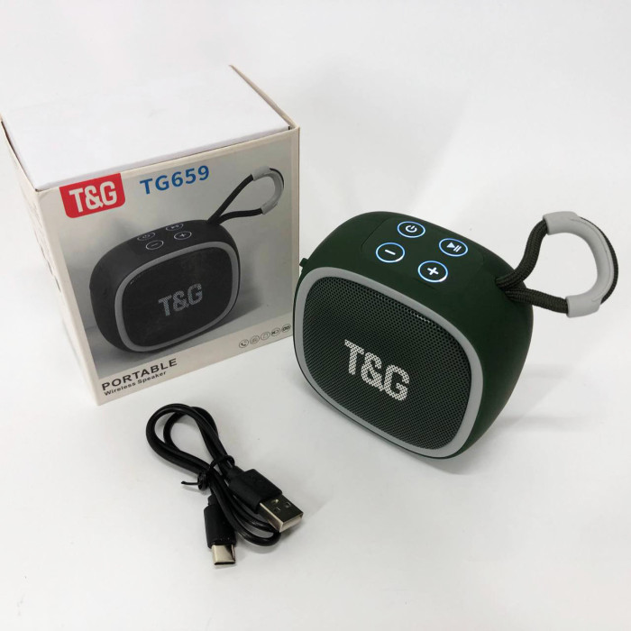 Портативна Bluetooth-колонка TG659 з ремінцем, Бездротова колонка портативна потужна. Колір: зелений