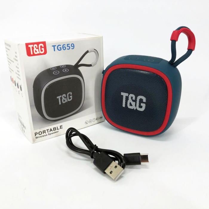 Портативна Bluetooth-колонка TG659 з ремінцем, Bluetooth колонка з підсвічуванням. Колір: синій