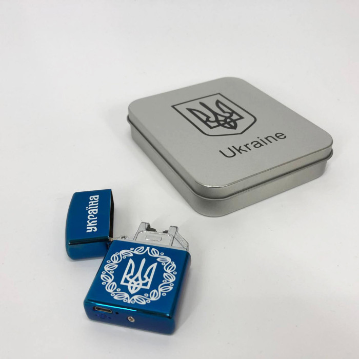 Дугова електроімпульсна запальничка USB металева коробка HL-447. Колір: синій