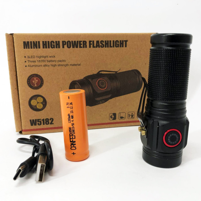 Ліхтар PLD W5182-3XHP360, Ручний ліхтарик led, Водонепроникний ліхтар, Кишеньковий ліхтар із usb зарядкою