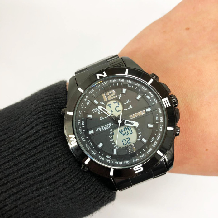 Годинник наручний чоловічий SKMEI 1670BKWT BLACK-WHITE, Армійський годинник протиударний. Колір: чорний