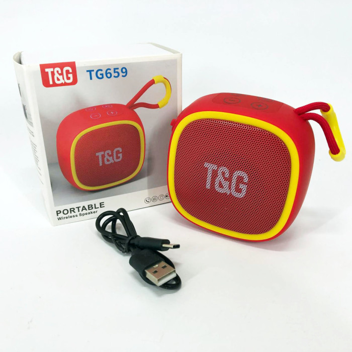 Портативна Bluetooth-колонка TG659 з ремінцем, Гучна блютуз колонка для вечірки. Колір: червоний