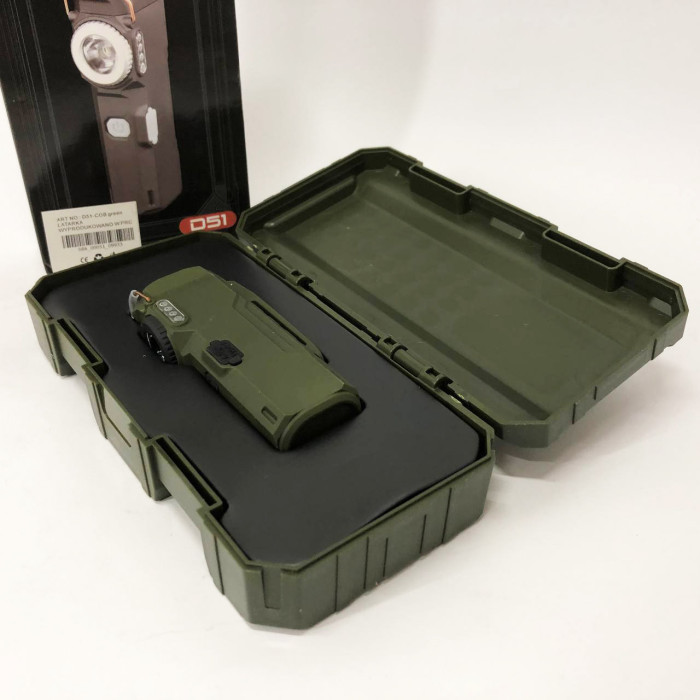 Ліхтарик-запальничка армійська MULTIFUNCTIONAL D51-COB, Запальничка на подарунок в упаковці. Колір: зелений