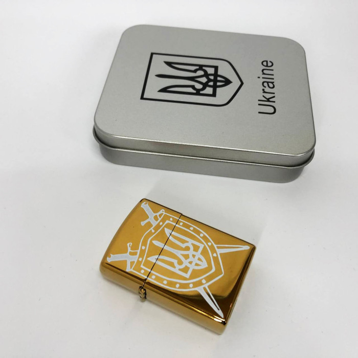 Дугова електроімпульсна запальничка USB Україна (металева коробка) HL-446. Колір: золотий