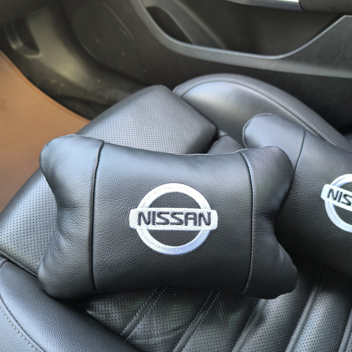 Подушки в авто 2 шт Nissan, натуральна шкіра, з логотипом Ніссан, на підголівник для вашої машини