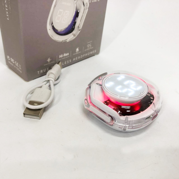 Бездротові навушники TWS T8 PRO з прозорим кейсом Вакуумний LED дисплей Bluetooth 5.3. Колір: білий