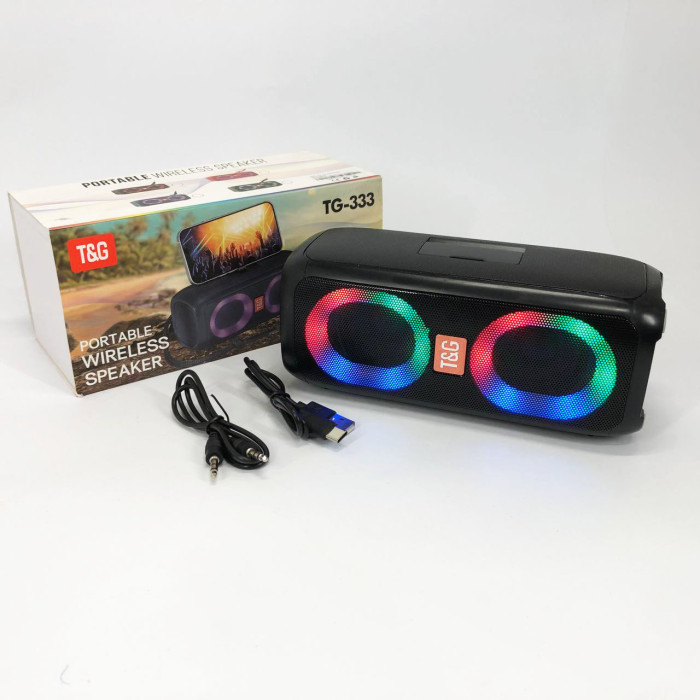 Портативна колонка TG333 2x5W з RGB підсвічуванням, гучна блютуз колонка. Колір: чорний