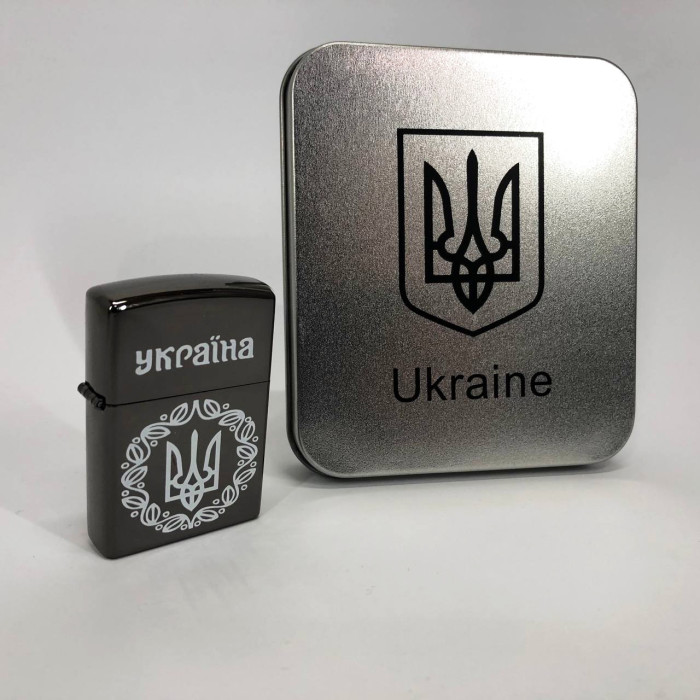 Дугова електроімпульсна запальничка USB Україна металева коробка HL-447. Колір: чорний
