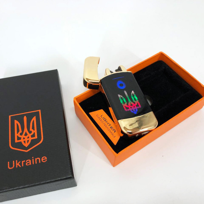Дугова електроімпульсна запальничка із USB-зарядкою Україна LIGHTER HL-439. Колір: золотий