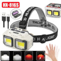 Ліхтар налобний акумуляторний Bailong HX-816S 2COB(white+red) із сенсорним датчиком вологозахист