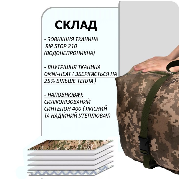Великий спальний мішок до -25, тактичний зимовий спальник , військовий піксель