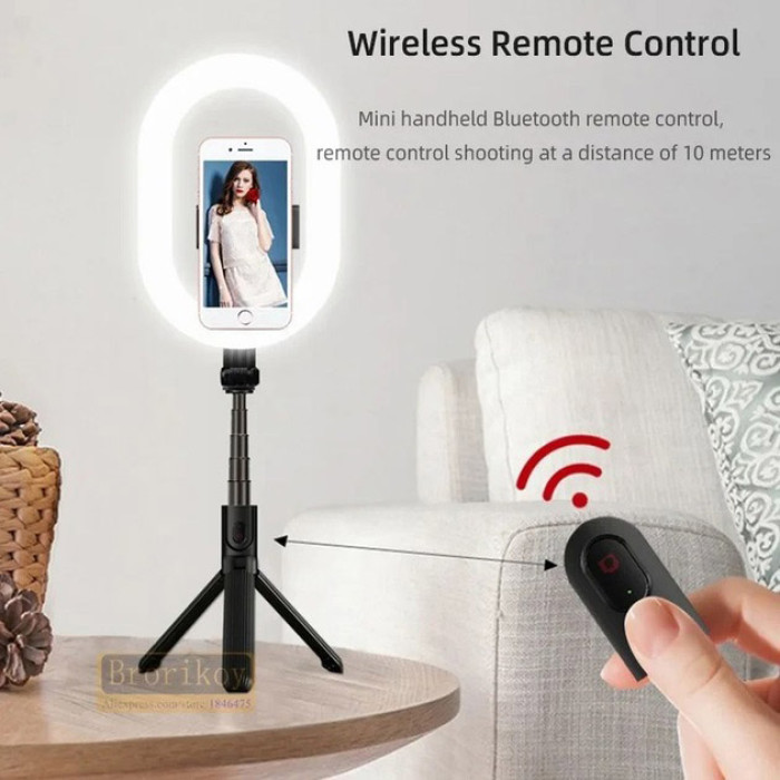 Монопод-штатив для селфі з кільцевою LED лампою Selfie Stick A8 телескопічний з пультом та Bluetooth