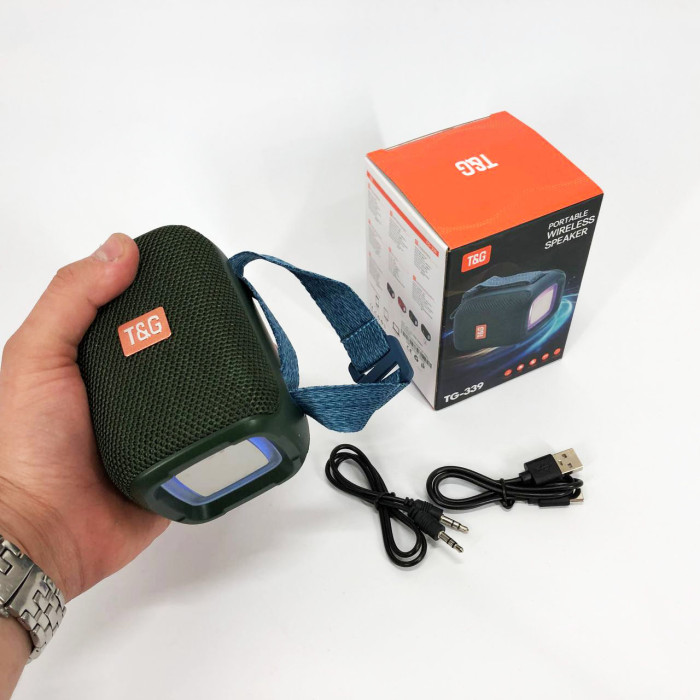 Портативна Bluetooth колонка TG339 5W з підсвічуванням RGB, акумуляторна колонка для музики. Колір: зелений
