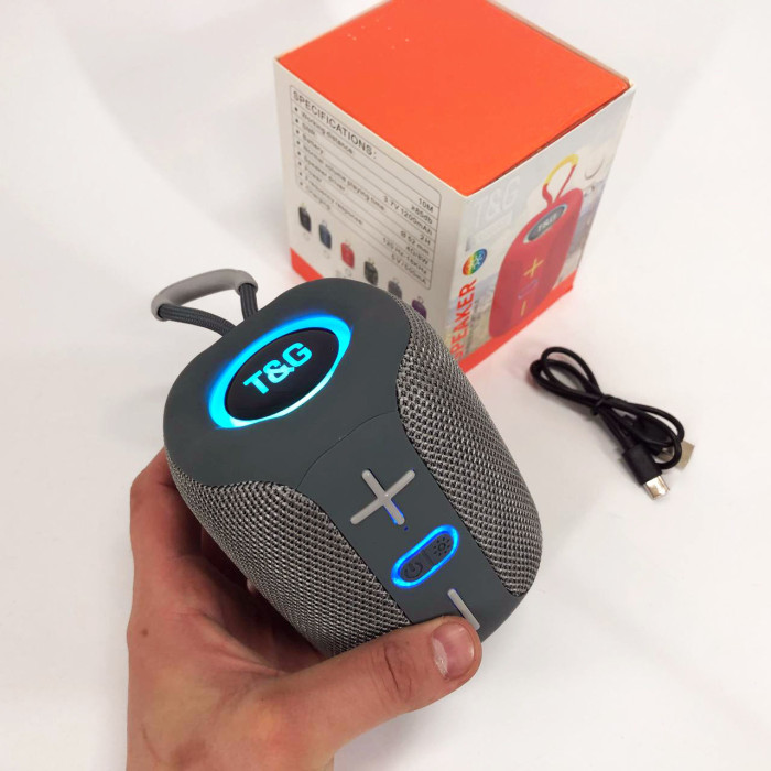 Портативна Bluetooth колонка TG658 8W з RGB підсвічуванням, Музичні колонки для вулиці. Колір: сірий