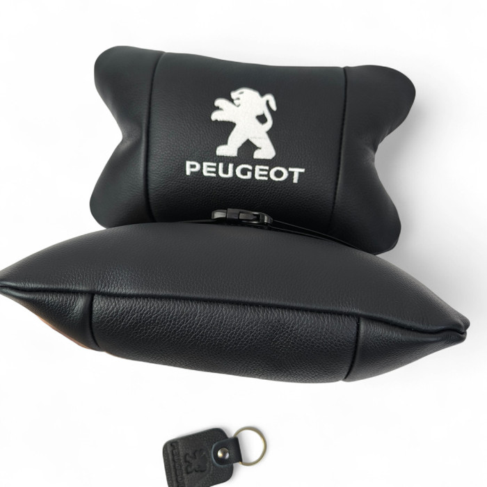 Набір подушок Peugeot із шкіри + брелок у подарунок, Автоподушки з вишивкою