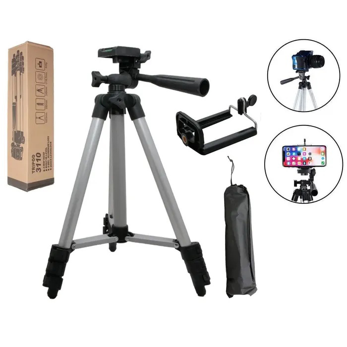 Штатив для телефону та фотоапарата Tripod 3110 PRO портативний трипод 0,35-1.02м висота. Колір: срібний