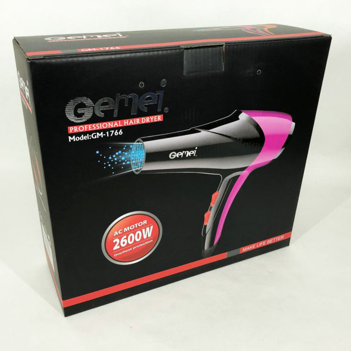 Фен GEMEI GM-1766 2.6 кВт АС, жіночий фен для волосся, електрофен для волосся. Колір: фіолетовий
