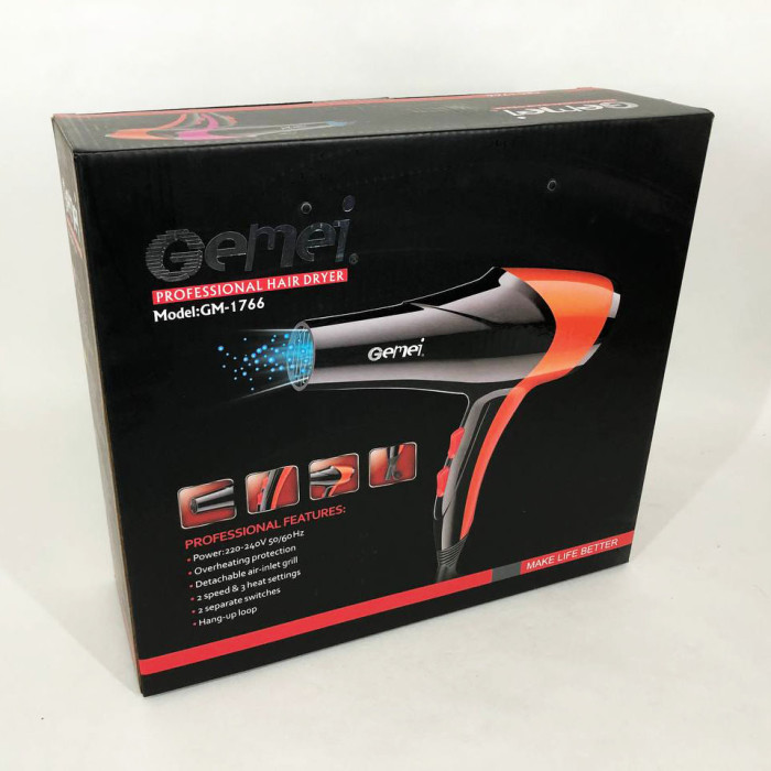 Фен GEMEI GM-1766 2.6 кВт АС, фен для голови, жіночий фен для волосся, фен сушка. Колір: помаранчевий
