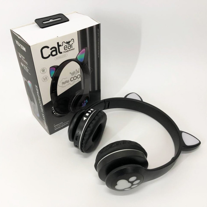 Бездротові навушники з котячими вушками та RGB підсвічуванням Cat VZV 23M. Колір: чорний